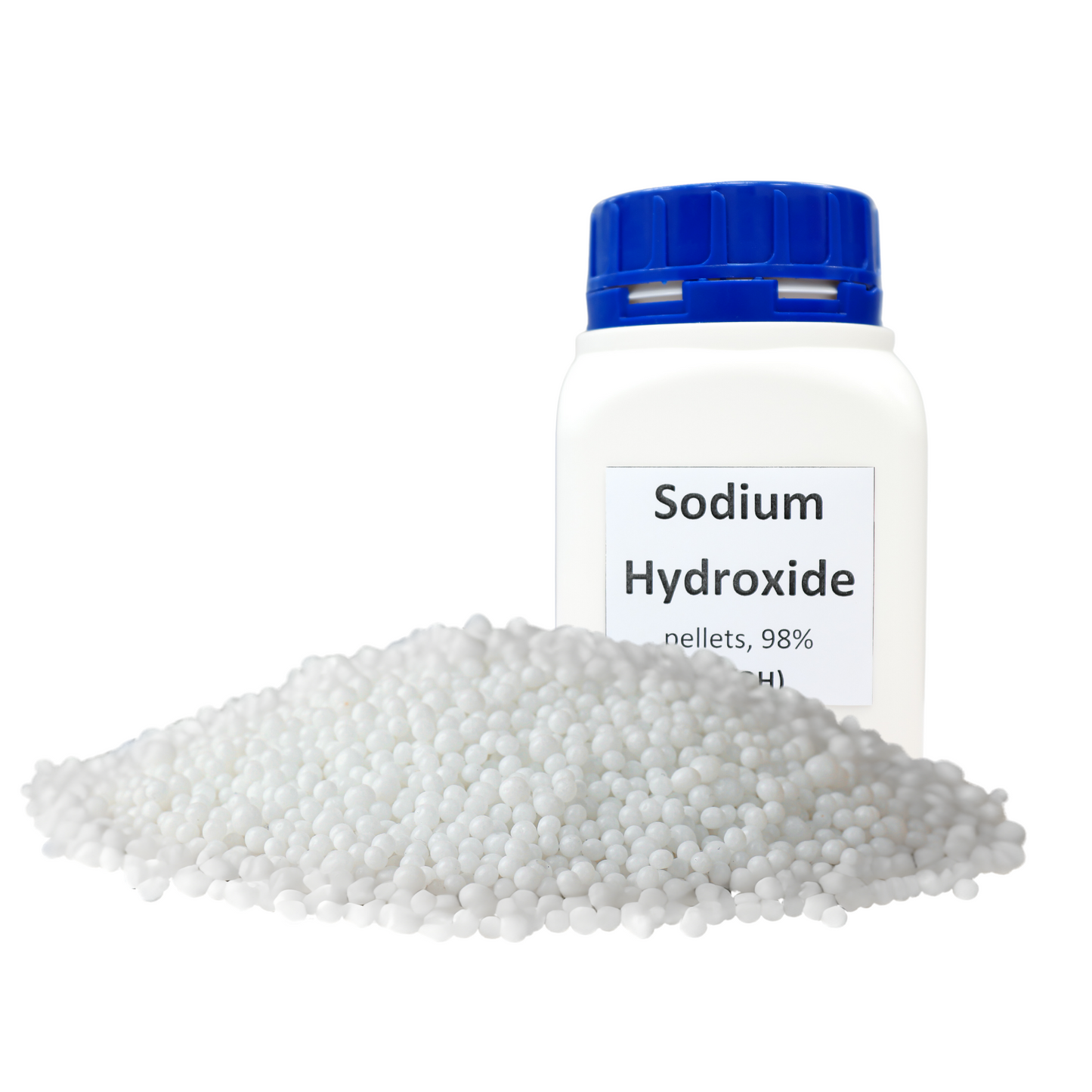 Sodium hydroxide bottle and pellets - Stock Image - C004/7703 - Science  Photo Library