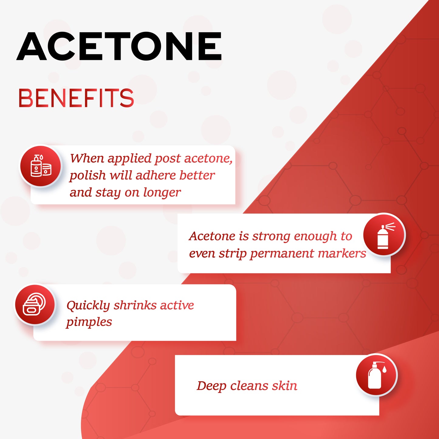 benefits of acetone, benefits listed of acetone