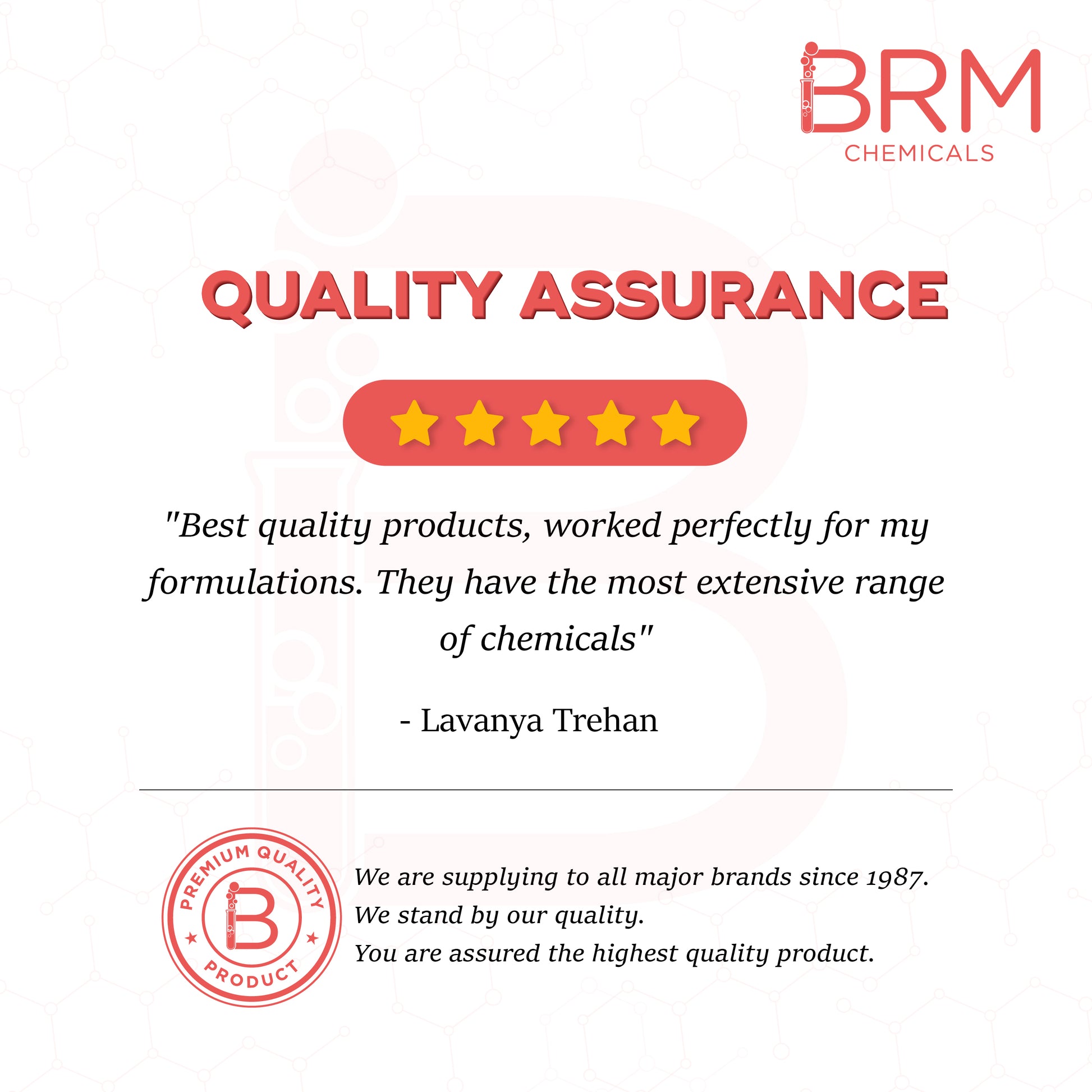 brm chemicals' poster for quality assured products